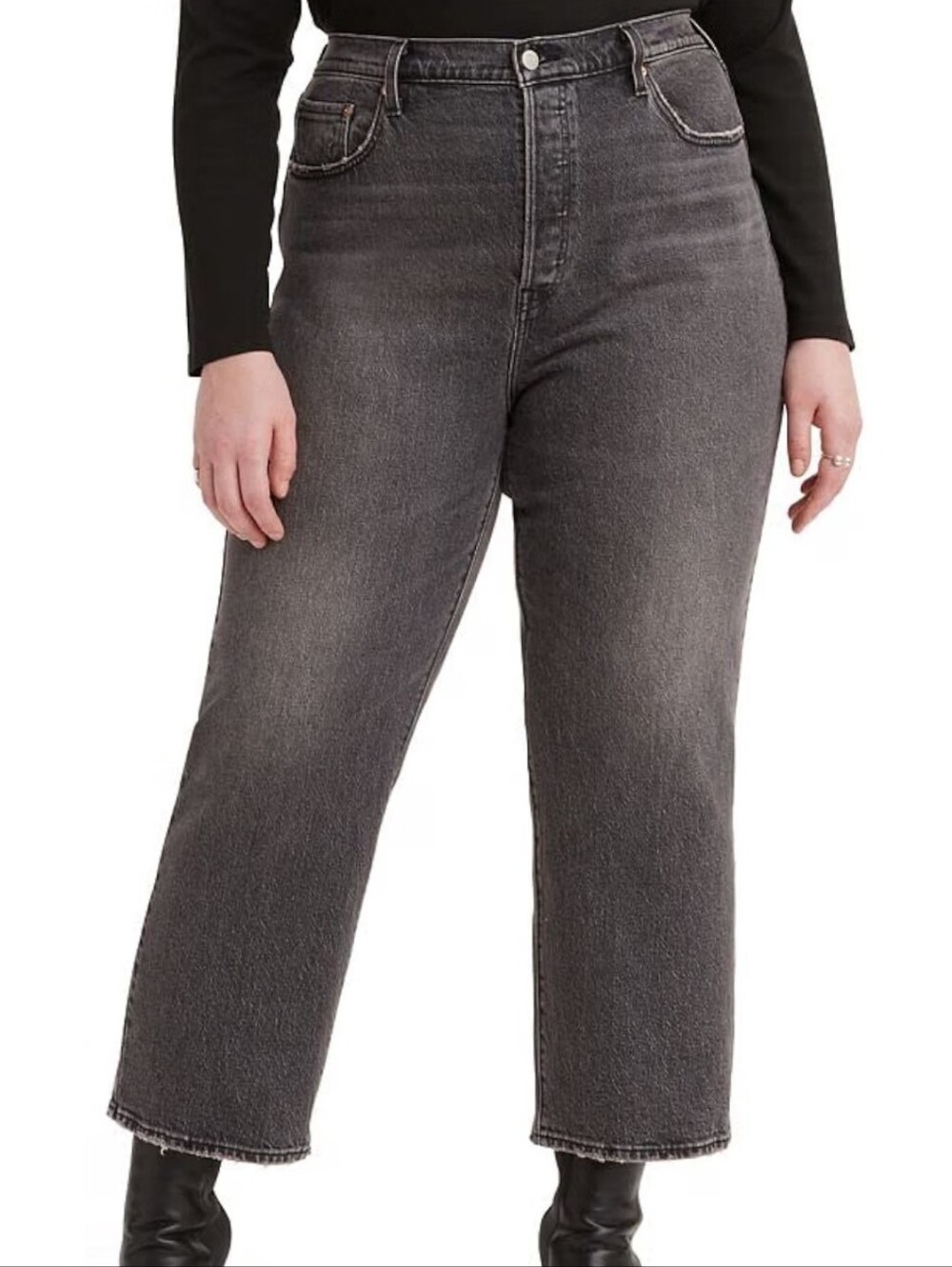 Levi's Ribcage Straight Ankle Women's Black Wash Jeans 90s Grunge Indie Sleek